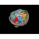 Italian silver and enamel - A silver patch box, the lid with enamel decoration of three figures,