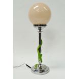 A Crystex Art Deco table lamp - A chromium plated table lamp, the column entwined with a green