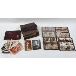 Stereoscope cards, postcards and scrapbook - Ninety eight stereoscope cards, to include views of