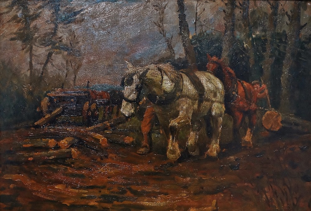 Early 20th Century English School Horse And Cart Oil on board Framed Picture size 41 x 59cm