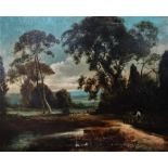 19th Century European School Country Scene With Shepherd Oil on canvas Initialled WH Framed