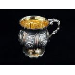 Silver - A silver gilt footed cup with floral foliate decoration, London 1825, maker's mark for