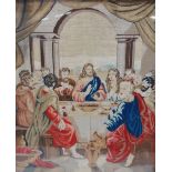 19th century woolwork - A glazed woolwork depicting The Last Supper in a gilt frame, overall size 66