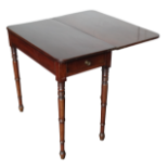 Tea table - A 19th century mahogany tea table with single drawer on turned legs, height 70cm,