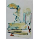 20th Century French School Le Louvre Hand painted lithograph Indistinctly signed and titled Framed