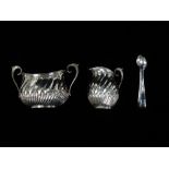Silver - A matching silver sucrier and cream jug with part fluted decoration, Birmingham 1891,