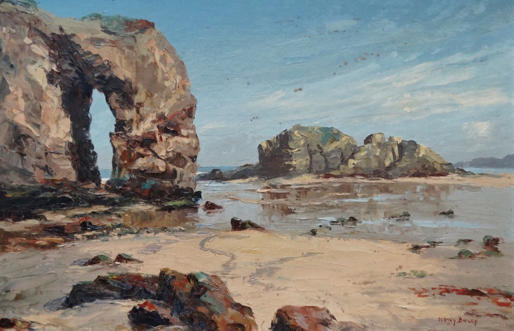 NANCY BAILEY (1913-2012) Chapel Rock, Perranporth Oil on board Signed Framed Picture size 39 x 59.