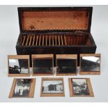 Edwardian and later glass photographic negative slides - A stained pine box containing twenty one