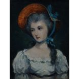 18th Century English School Portrait Of A Young Girl In Bonnet Oil on board Framed and glazed
