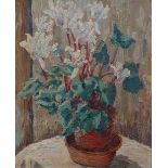 ANNE BRANDON-JONES (1878-1968) White Cyclamen Oil on board Signed verso Framed Picture size 49.5 x