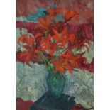 PAULINE DAVIDSON Lilies Oil on canvas Initialled, signed verso Picture size 50.5 x 36cm