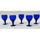 Bristol Blue - A set of five handmade pedestal wine glasses, height 10cm.