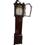 Victorian longcase clock - A 19th century oak cased 8 day clock with arched painted dial and