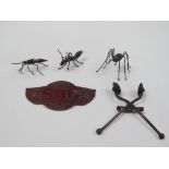 Miscellaneous - Three metal insect models, largest length 7cm, together with a 'Sun' Birmingham