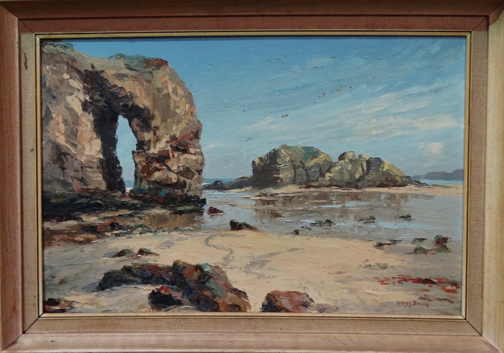 NANCY BAILEY (1913-2012) Chapel Rock, Perranporth Oil on board Signed Framed Picture size 39 x 59. - Image 2 of 4