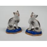 Sitzendorf cats - A pair of opposing Sitzendorf cats standing on blue gilt decorated cushions, marks