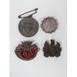 Rupee brooch, badges etc. - A Victorian silver one Rupee 1887 brooch, together with a Cornwall Light
