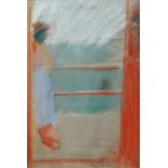 ROSE HILTON (1931-2019) On The Balcony Chalk on paper Signed Gallery label to verso Framed and