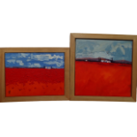 DAVID WHEELER (1954) Poppy Fields, Povligio Oil on canvas Initialled Framed Picture size 40 x 40cm