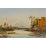 FRANK CATANO (1880-1920) Great Pyramids at Gizeh Near Cairo Watercolour Signed Framed and glazed