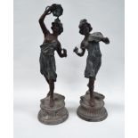 Late Victorian spelter figures - Two spelter figures modelled as dancing female musicians on