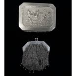 Chinese silver - A Chinese silver small mesh purse, maker's mark for Hung Chong and calligraphy