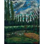 DAVID GOODMAN (1954) Poplars Acrylic on paper Signed and dated 92 Framed and glazed Picture size