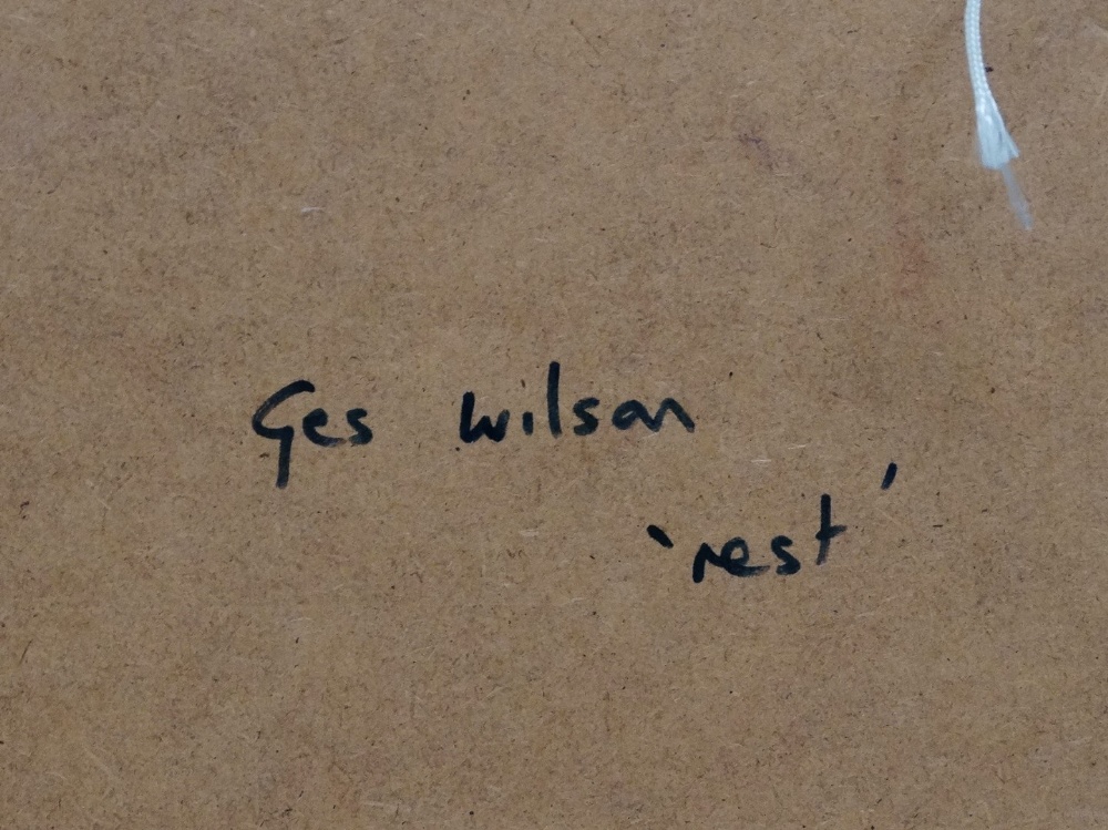 GES WILSON (1954) Rest Oil on canvas board Signed with initials lower right Signed and titled - Image 4 of 4