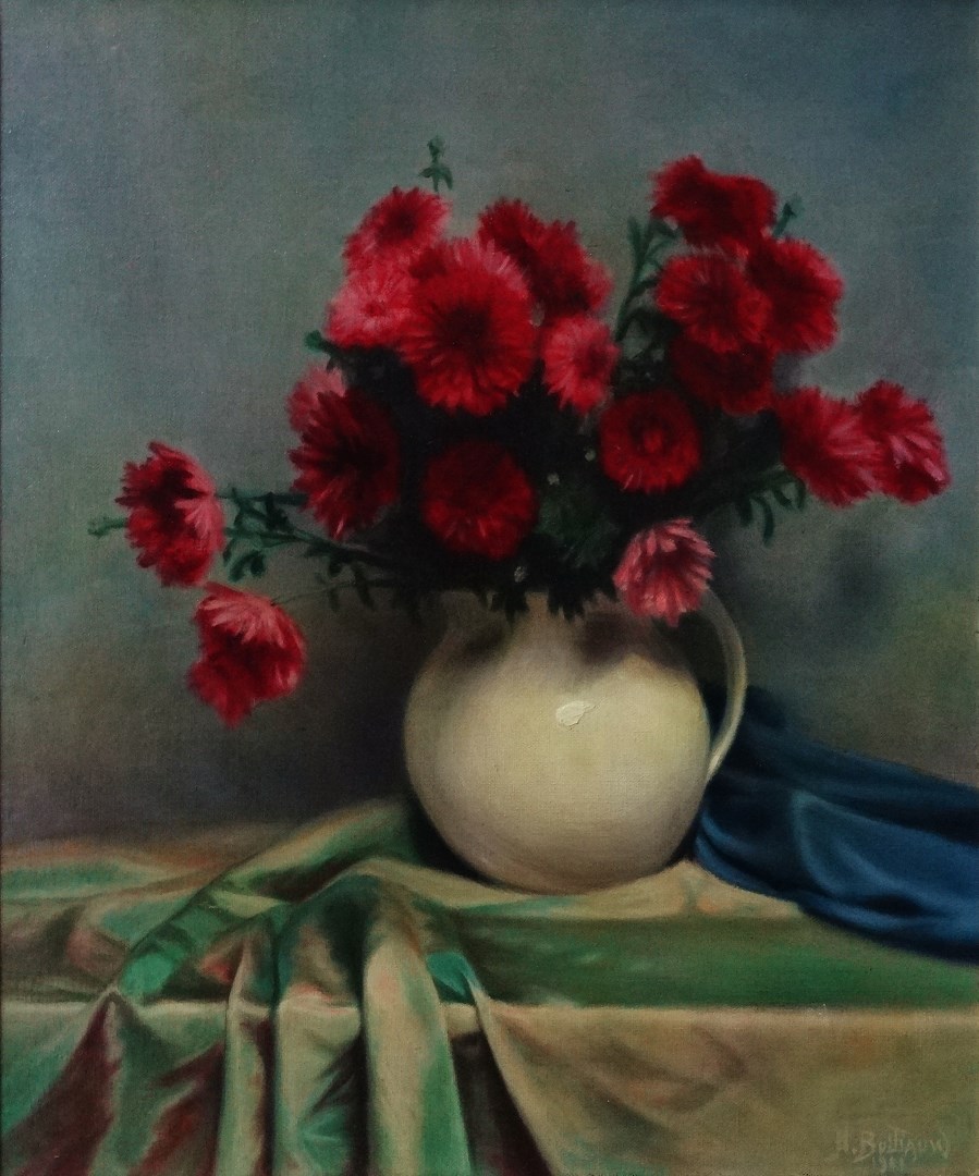 N. BULTIAUW 20th Century Continental School Still Life Chrysanthemums In A Vase Oil on canvas Signed