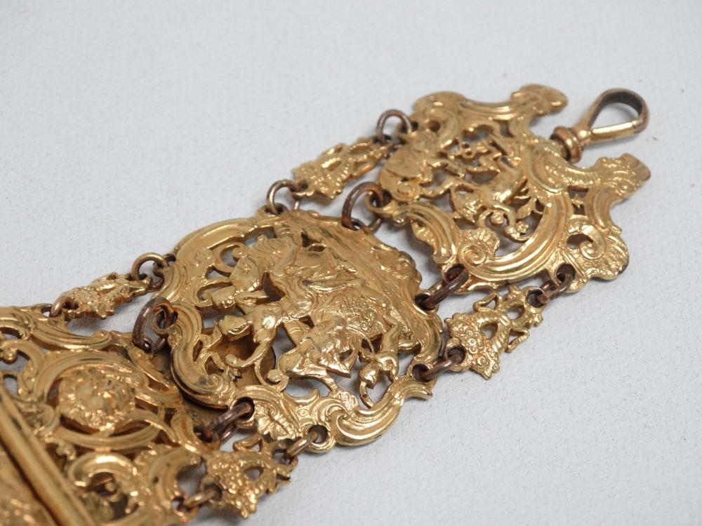 A late 19th century continental ormolu chatelaine - the pierced and engraved decoration showing - Image 3 of 4