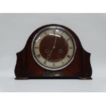 A Smiths mid 20th century mahogany cased mantel clock - with silvered chapter ring set out in