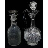 A 20th century cut glass claret jug - of typical form raised on a circular foot, height 33cm,