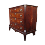 A late 18th century mahogany chest of drawers - the top inlaid with foliate oval panel incorporating