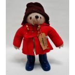 Gabriel Designs Paddington Bear - brown felt hat, red coat and blue Dunlop boots, retaining original