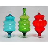 Empoli bonbon jars and covers - three glass bonbon jars with covers, largest height 24cm.