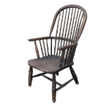 A 19th century Windsor armchair - with hoop stick back, solid seat, the seat stamped AH and turned