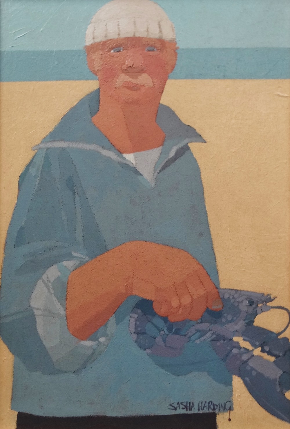 SASHA HARDING (1973) Lobster Man Oil on canvas Signed Framed Picture size 43.5 x 29.5cm Overall size