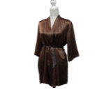 A ladies silk dressing gown - bronze colour, full length, together with a chocolate brown half