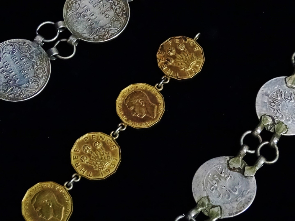 Five Victorian rupee coins - formed into a belt, together with eight Persian 1000 dinar coins, - Image 2 of 4