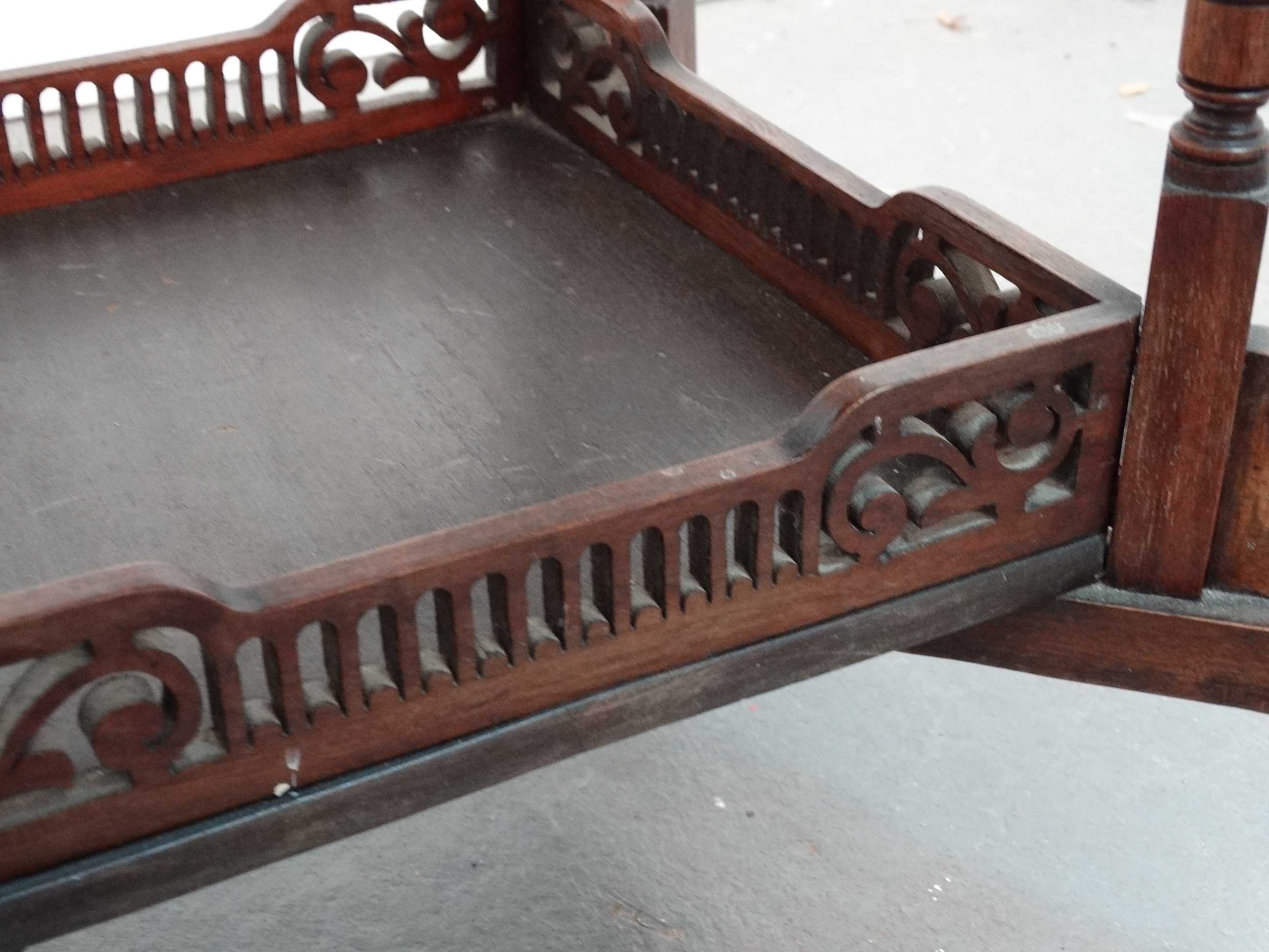 An Edwardian walnut occasional table - the octagonal top on square and turned legs joined by an - Image 3 of 3