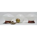 Light fittings - a pair of white opaque glass ceiling light shades with copper mounts, maximum