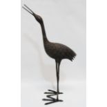 A 20th century bronze crane - in Japanese style, height 90cm.
