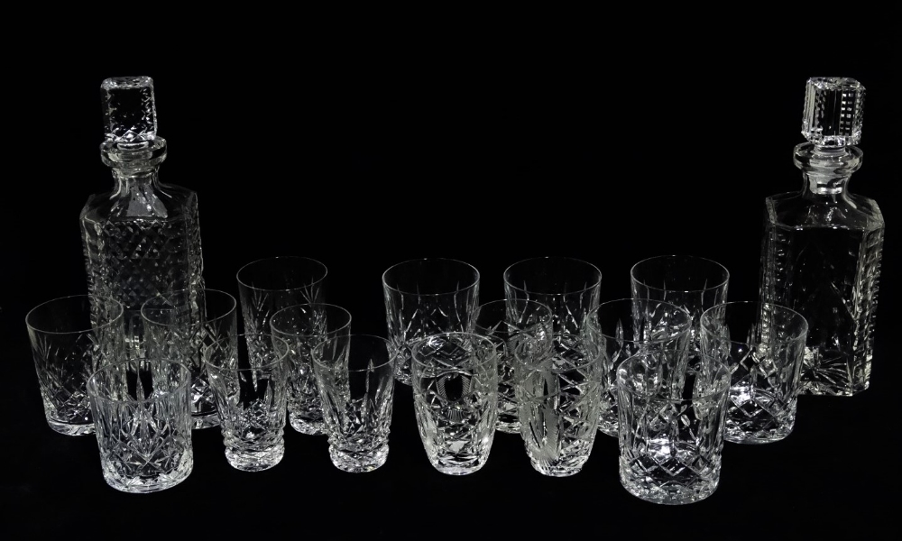 A Waterford crystal cut glass decanter - square, height 26cm, together with another similar a