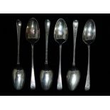 Four George III silver dessert spoons - London 1792, possibly William Summer I, engraved with