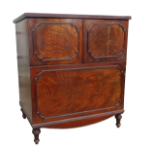 A 19th century mahogany commode - the cleated rectangular top above a pair of doors and deep