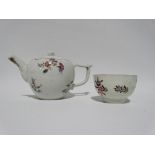 Newhall - a floral decorated teapot, height 9.5cm and a similar tea bowl, height 4.7cm, diameter 7.