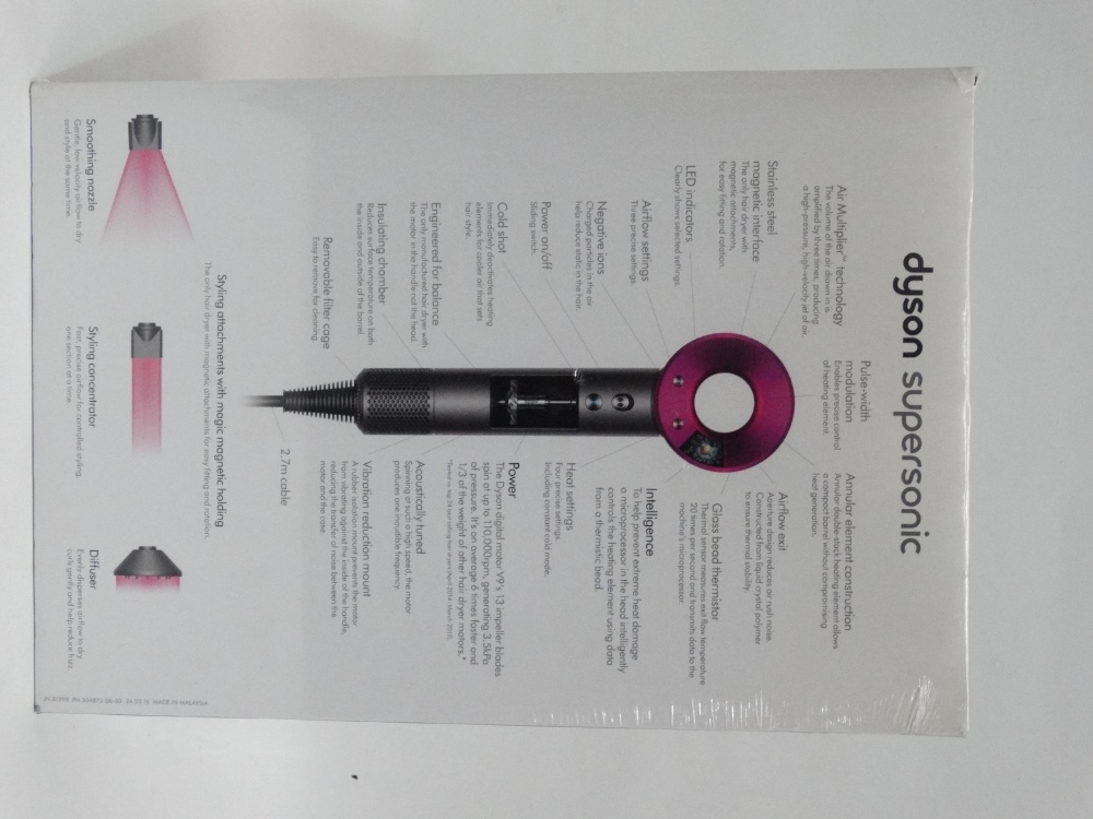 A Dyson supersonic hair dryer - iron and fuchsia, sealed within original box, apparently unused - Image 3 of 4