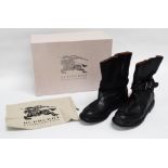 A pair of ladies Burberry boots - black leather ankle length size 8, boxed