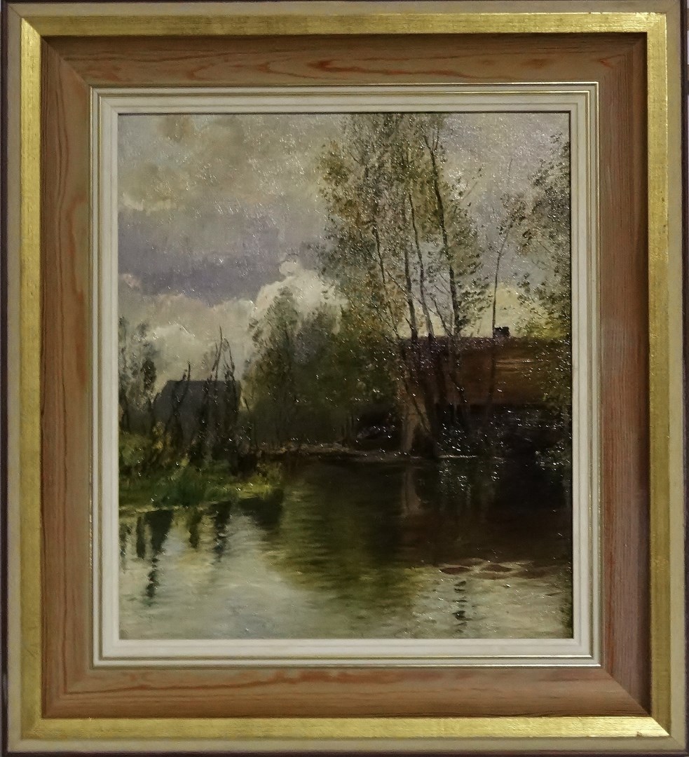 20th Century British School Quiet Pond Oil on canvas board Framed Picture size 34 x 29cm Overall - Image 2 of 4