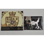 Coins - the 350th Anniversary of the Guinea £2 coin set, together with a Sir Winston Churchill £20